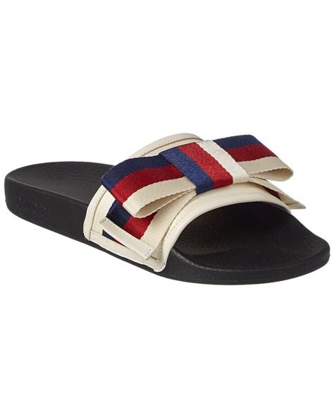 gucci web bow satin & rubber slide|Gucci Wmns Satin Slide 'Web Bow' .